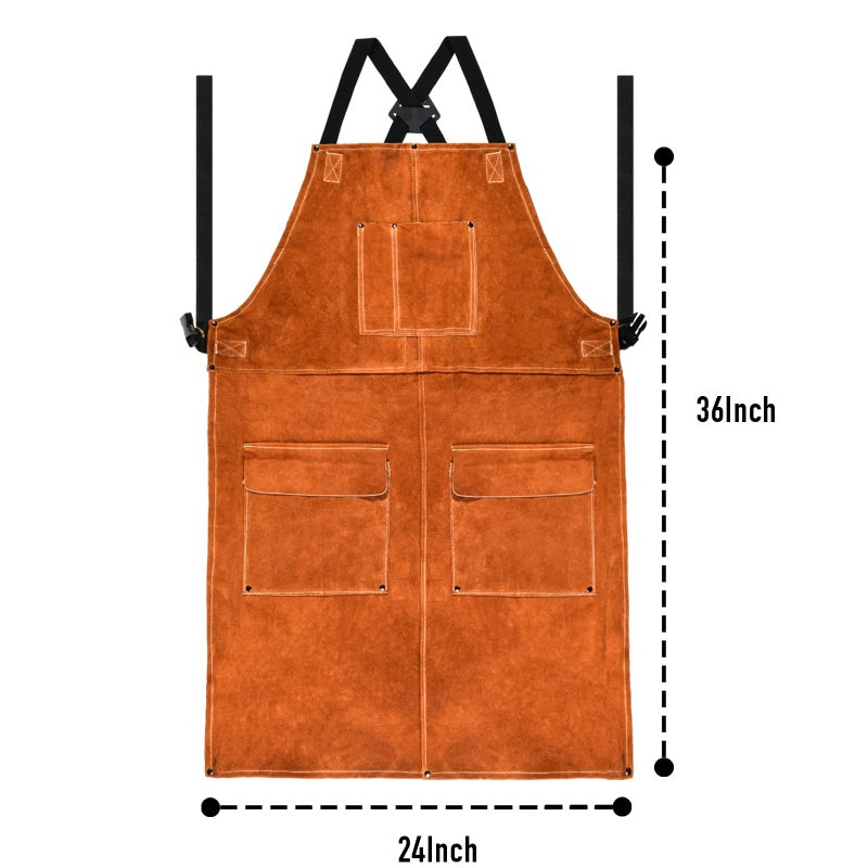 LeaSeek Leather Welding Work Apron,Woodworking Shop Apron,Heat Resistant & Flame Resistant Bib Apron, Flame Retardant Heavy Duty BBQ Apron, Adjustable Fit M-XXXL Men & Women - Image 2
